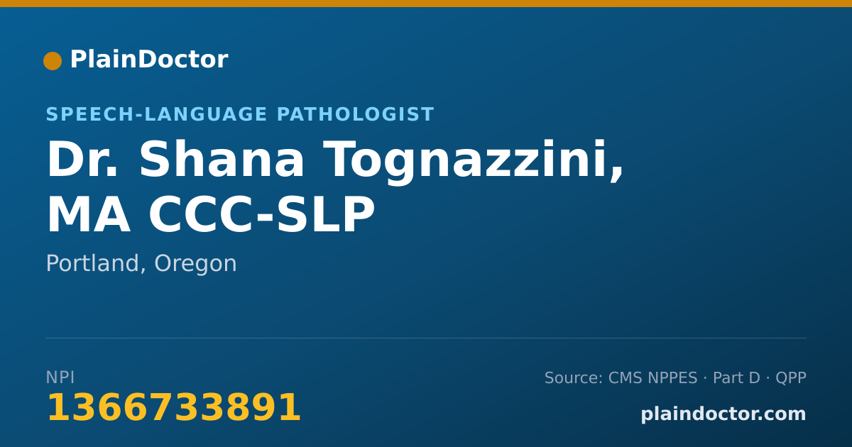 Shareable card for Shana Tognazzini, MA CCC-SLP - Speech-Language Pathologist, Portland, OR