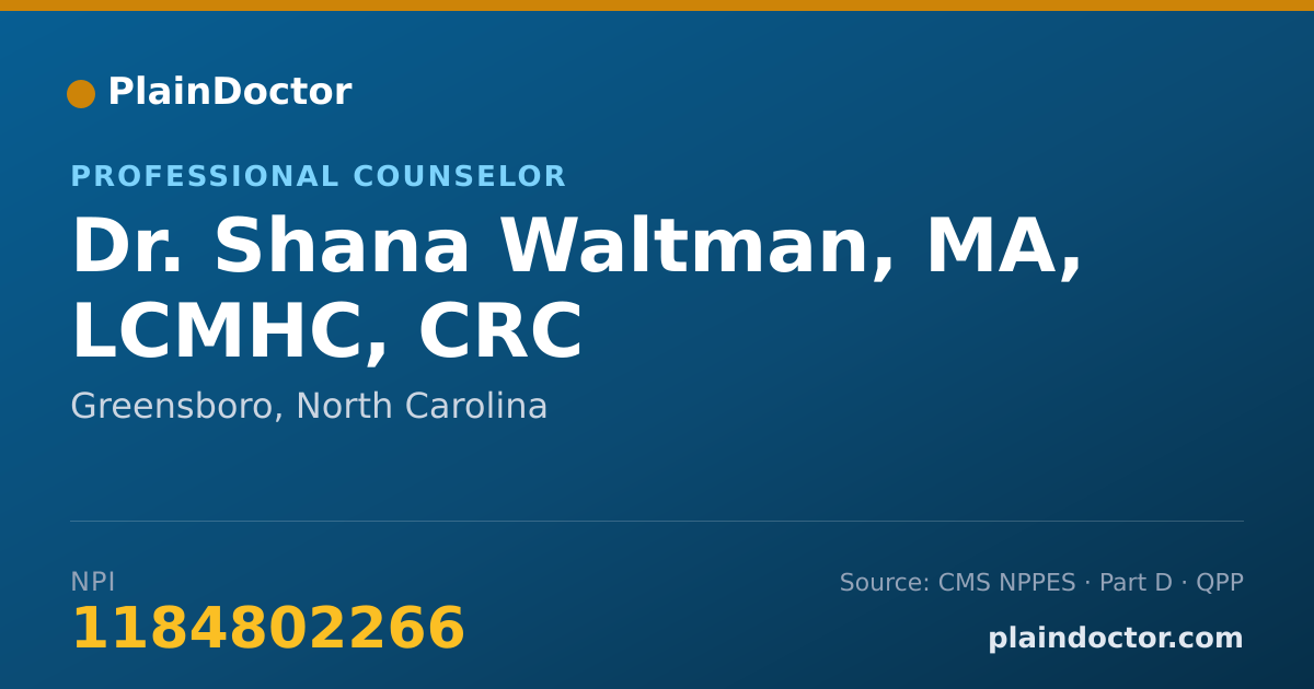 Shareable card for Shana Waltman, MA, LCMHC, CRC - Professional Counselor, Greensboro, NC