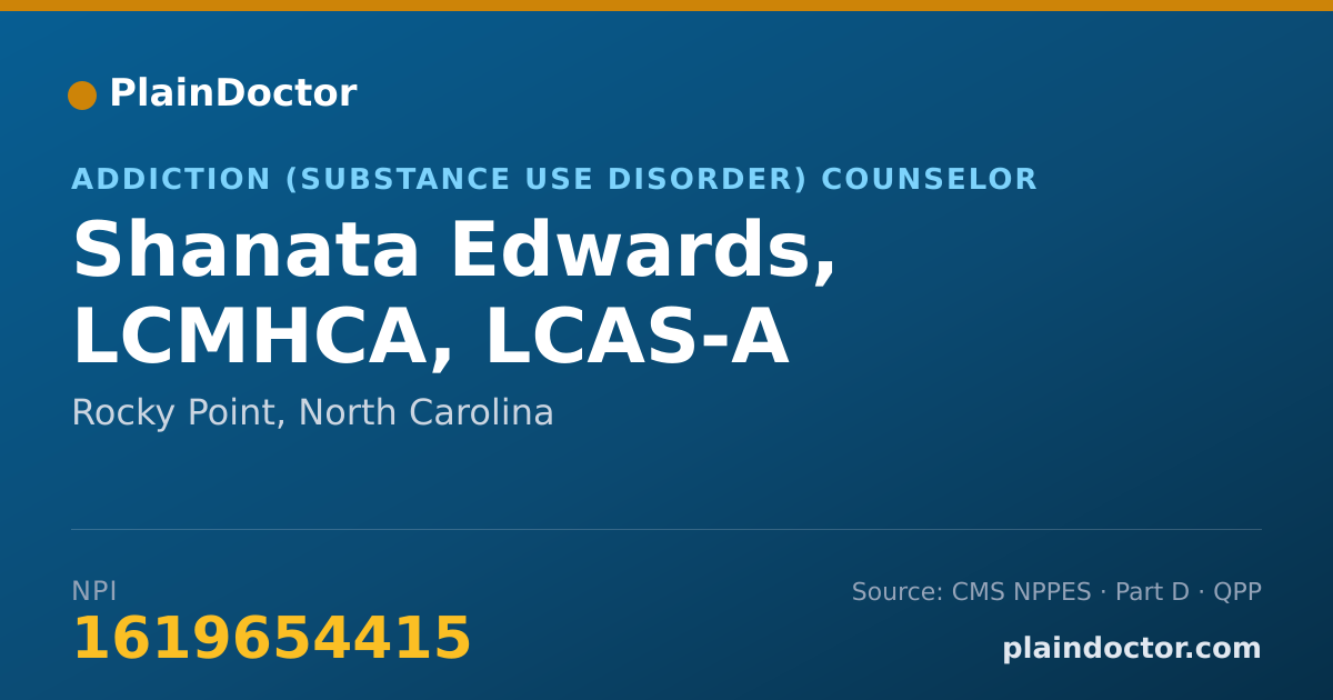 Shareable card for Shanata Edwards, LCMHCA, LCAS-A - Addiction (Substance Use Disorder) Counselor, Rocky Point, NC