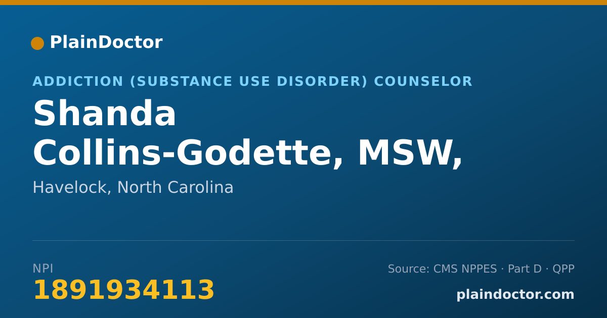 Shareable card for Shanda Collins-Godette, MSW, LCAS, P-LCSW - Addiction (Substance Use Disorder) Counselor, Havelock, NC