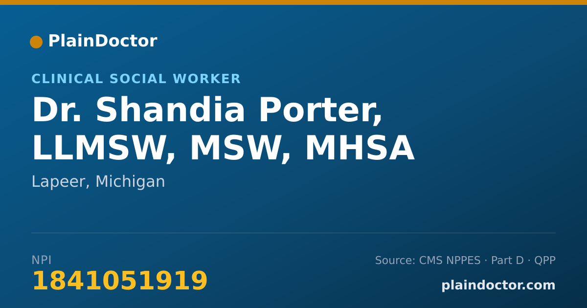 Shareable card for Shandia Porter, LLMSW, MSW, MHSA - Clinical Social Worker, Lapeer, MI