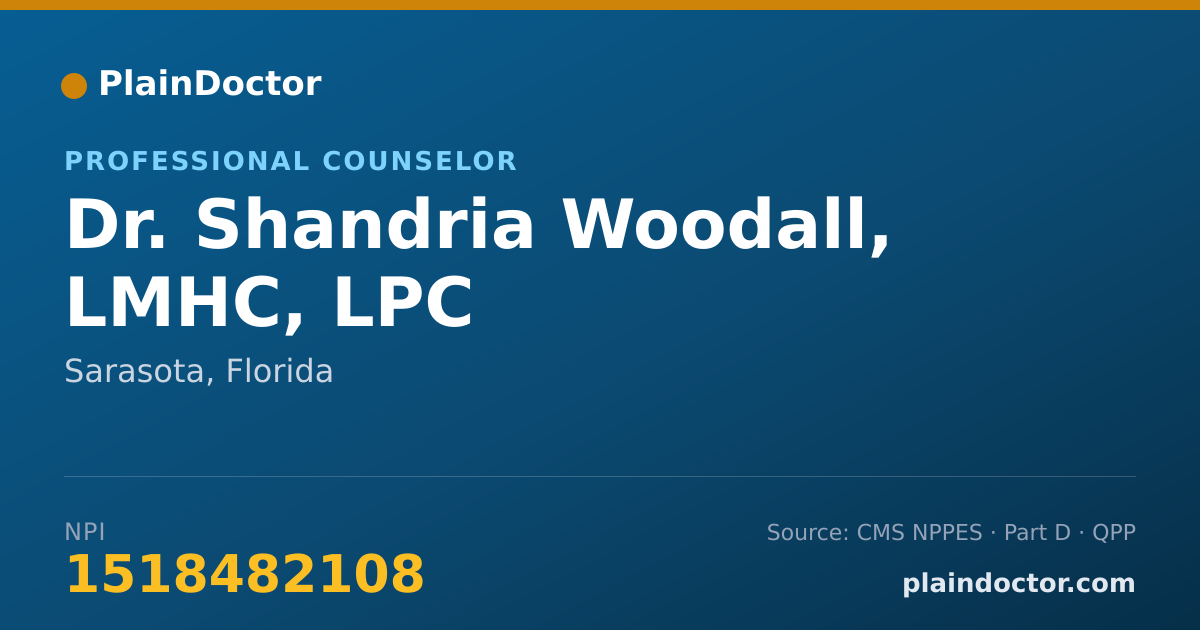 Shareable card for Shandria Woodall, LMHC, LPC - Professional Counselor, Sarasota, FL