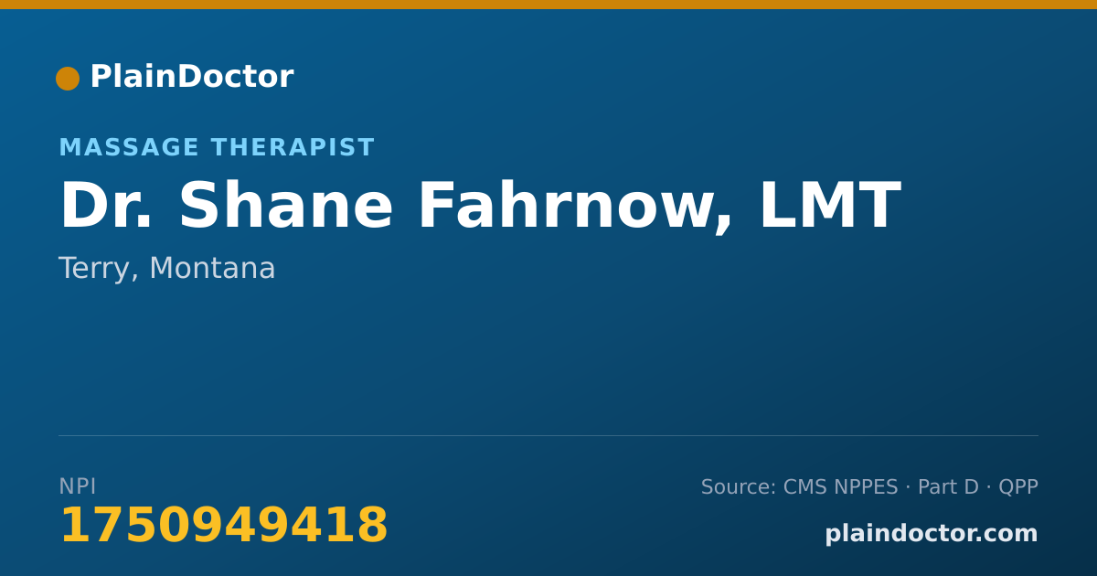 Shareable card for Shane Fahrnow, LMT - Massage Therapist, Terry, MT
