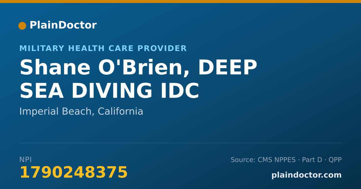 Shareable card for Shane O'Brien, DEEP SEA DIVING IDC - Military Health Care Provider, Imperial Beach, CA