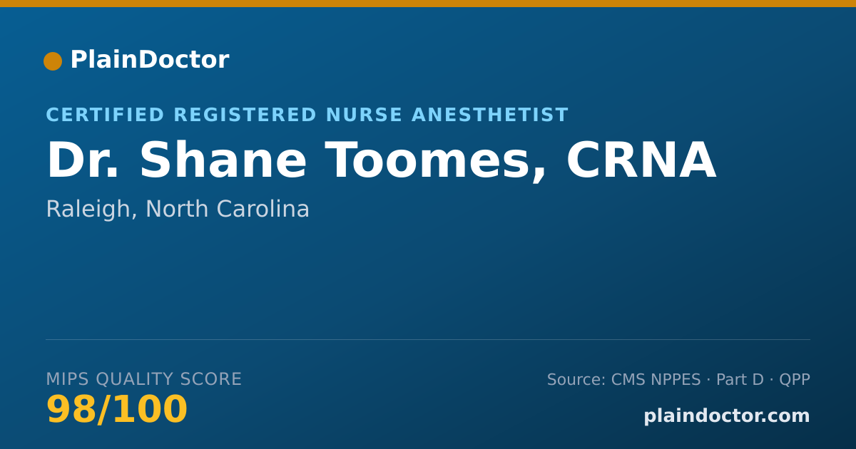 Shareable card for Shane Toomes, CRNA - Certified Registered Nurse Anesthetist, Raleigh, NC