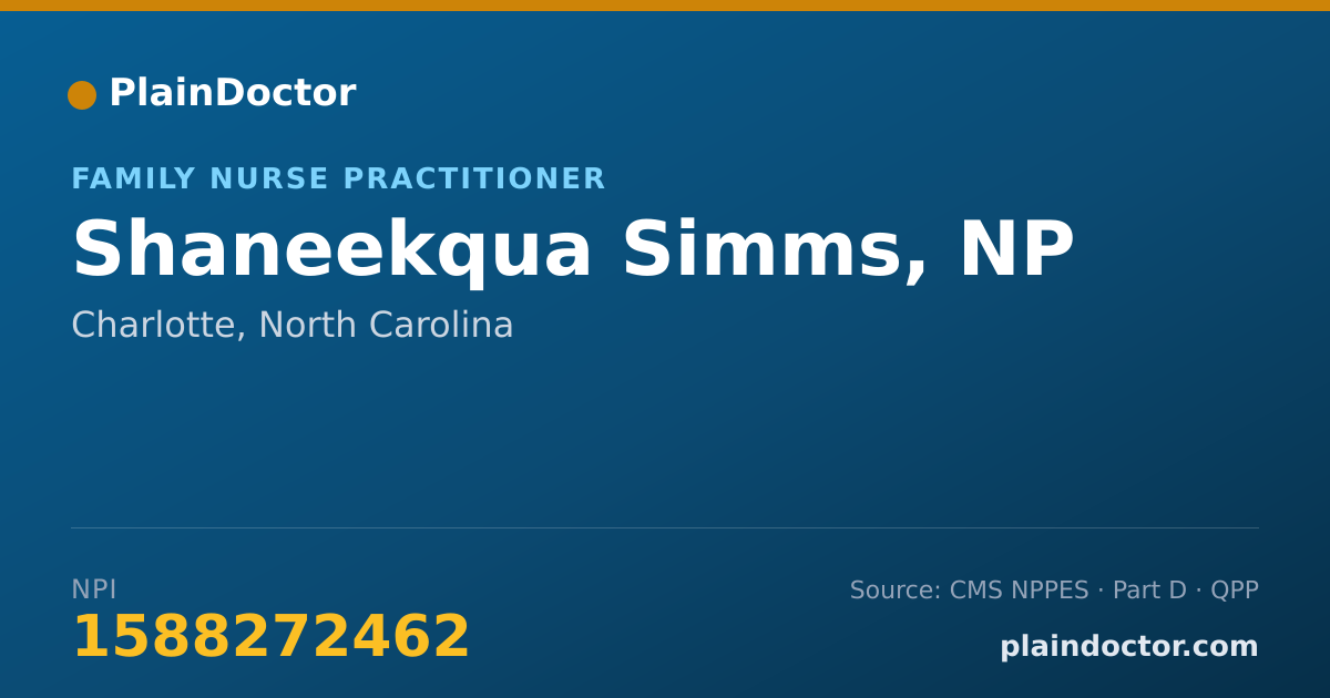 Shareable card for Shaneekqua Simms, NP - Family Nurse Practitioner, Charlotte, NC