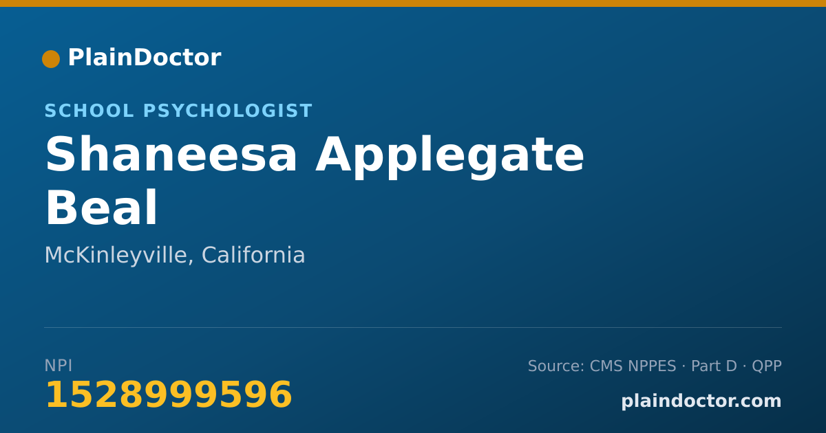Shareable card for Shaneesa Applegate Beal - School Psychologist, McKinleyville, CA