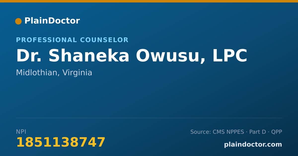 Shareable card for Shaneka Owusu, LPC - Professional Counselor, Midlothian, VA