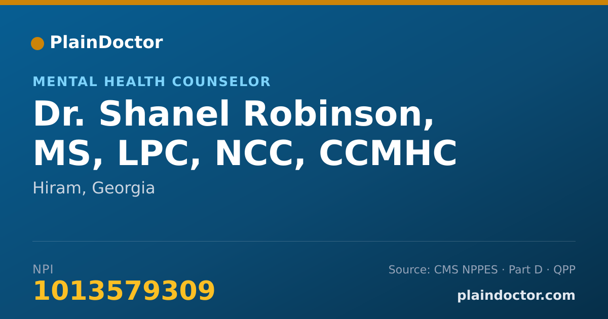 Shareable card for Shanel Robinson, MS, LPC, NCC, CCMHC - Mental Health Counselor, Hiram, GA