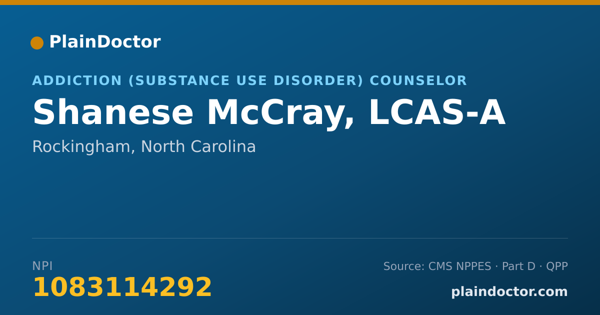 Shareable card for Shanese McCray, LCAS-A - Addiction (Substance Use Disorder) Counselor, Rockingham, NC