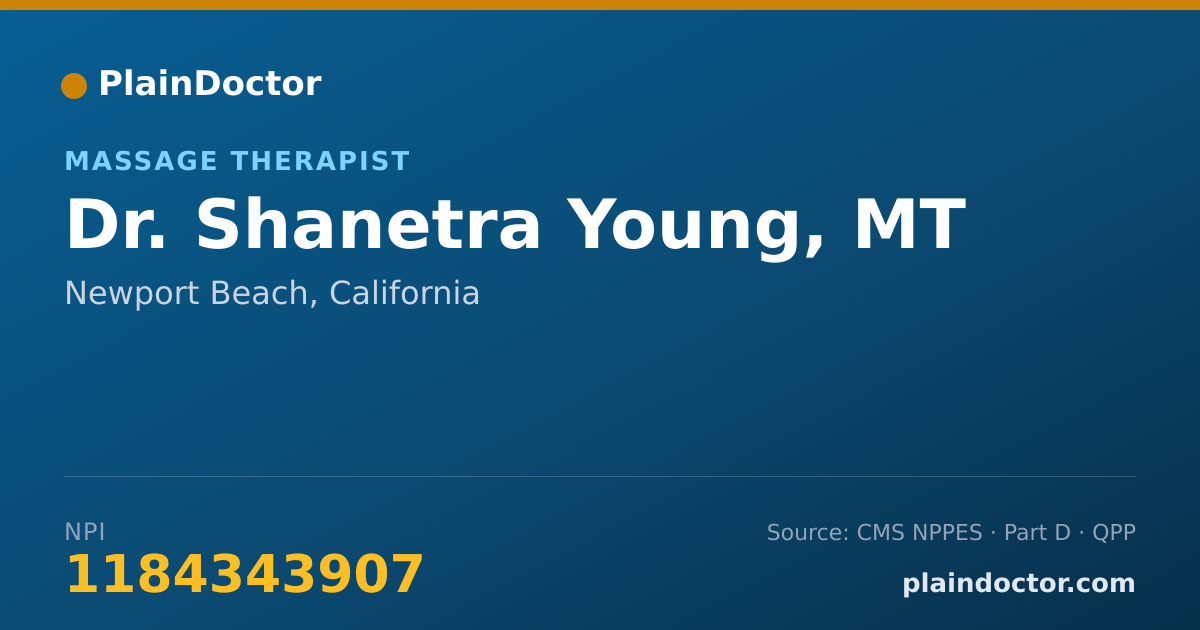 Shareable card for Shanetra Young, MT - Massage Therapist, Newport Beach, CA