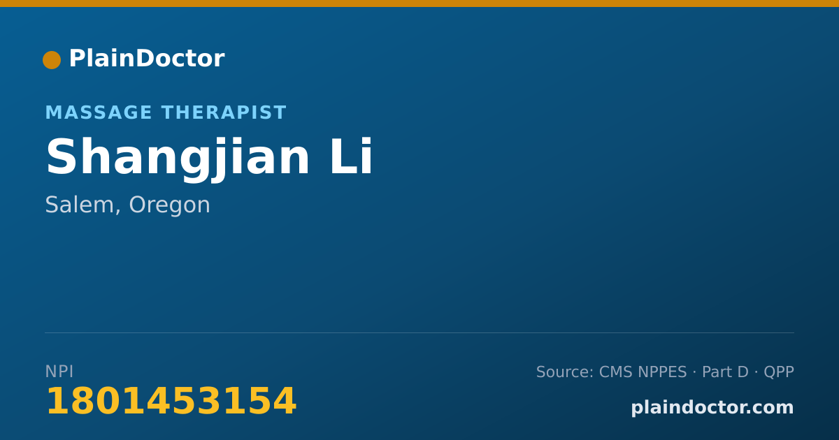 Shareable card for Shangjian Li - Massage Therapist, Salem, OR