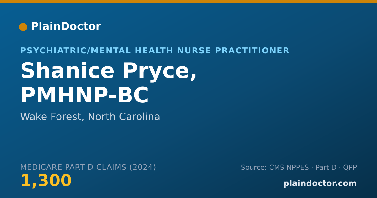 Shareable card for Shanice Pryce, PMHNP-BC - Psychiatric/Mental Health Nurse Practitioner, Wake Forest, NC