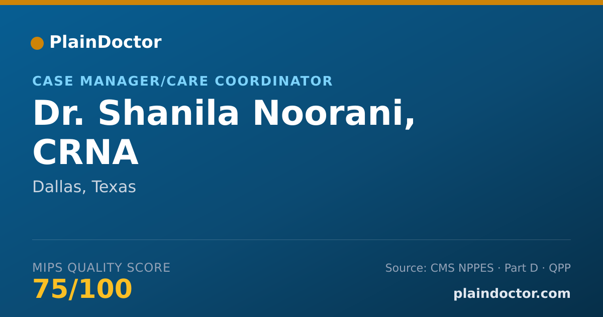 Shareable card for Shanila Noorani, CRNA - Case Manager/Care Coordinator, Dallas, TX