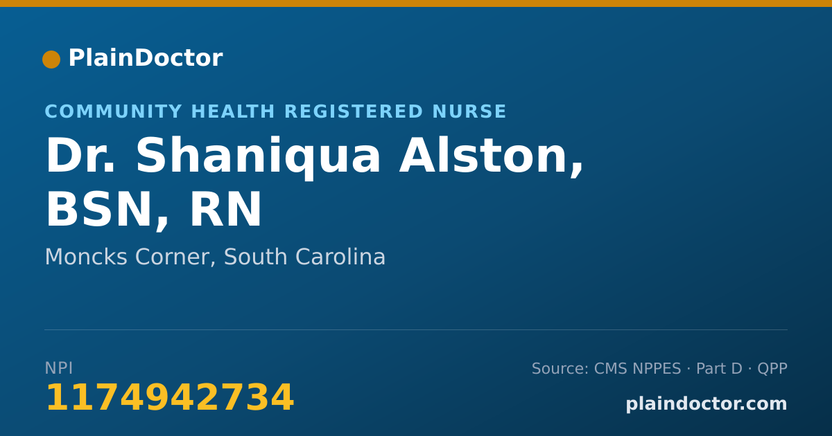 Shareable card for Shaniqua Alston, BSN, RN - Community Health Registered Nurse, Moncks Corner, SC