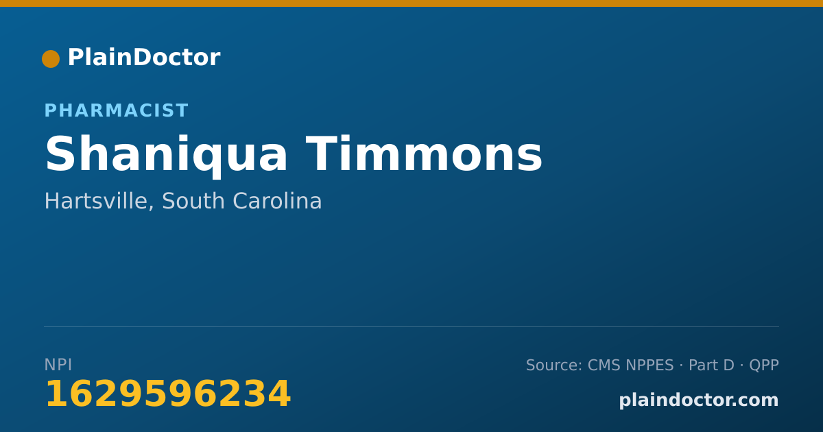 Shareable card for Shaniqua Timmons - Pharmacist, Hartsville, SC