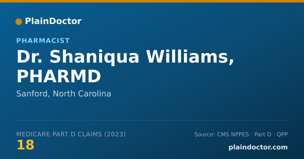 Shareable card for Shaniqua Williams, PHARMD - Pharmacist, Sanford, NC