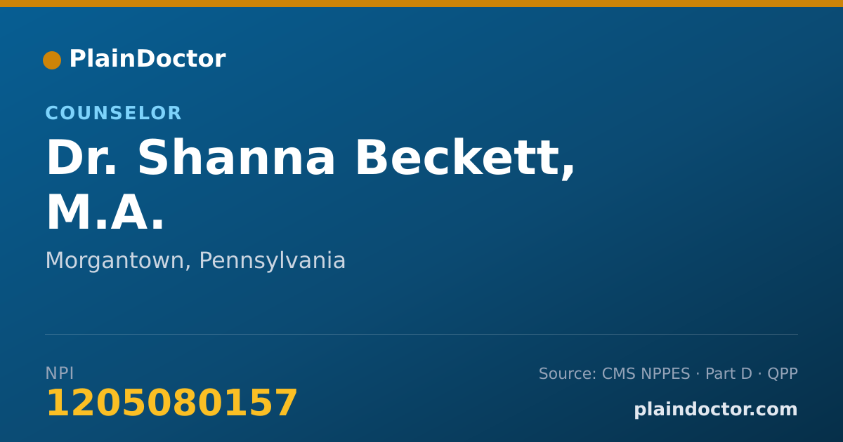 Shareable card for Shanna Beckett, M.A. - Counselor, Morgantown, PA