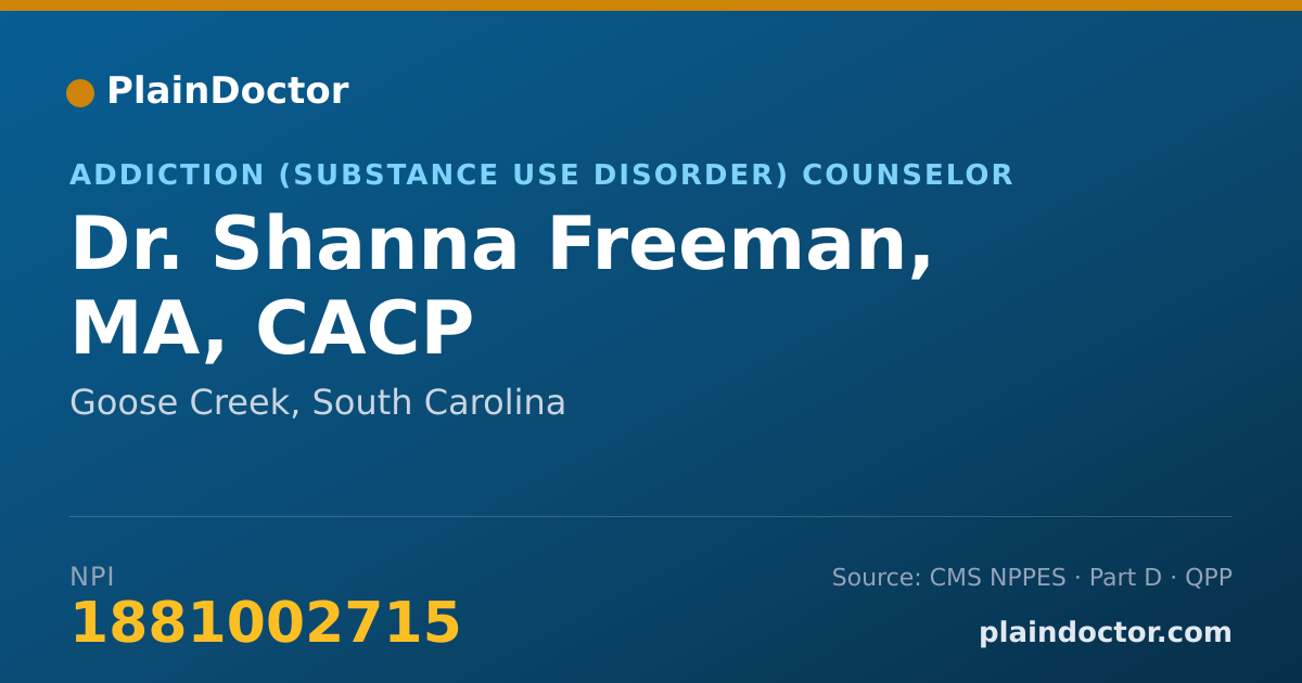 Shareable card for Shanna Freeman, MA, CACP - Addiction (Substance Use Disorder) Counselor, Goose Creek, SC