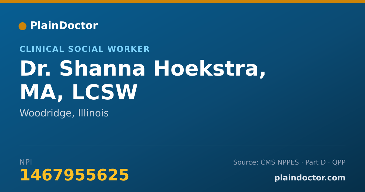 Shareable card for Shanna Hoekstra, MA, LCSW - Clinical Social Worker, Woodridge, IL