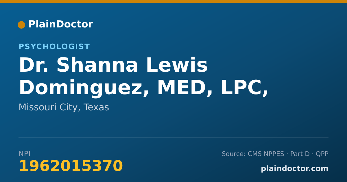 Shareable card for Shanna Lewis Dominguez, MED, LPC, NCC - Psychologist, Missouri City, TX