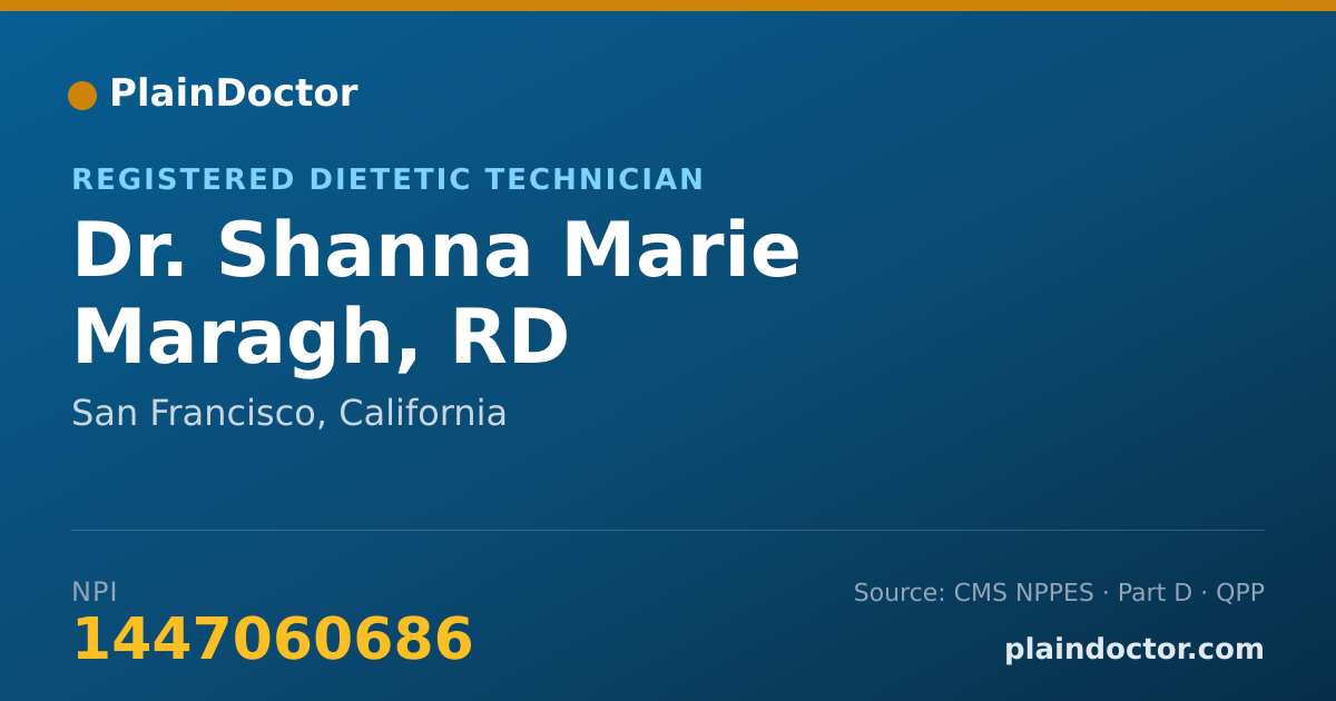 Shareable card for Shanna Marie Maragh, RD - Registered Dietetic Technician, San Francisco, CA