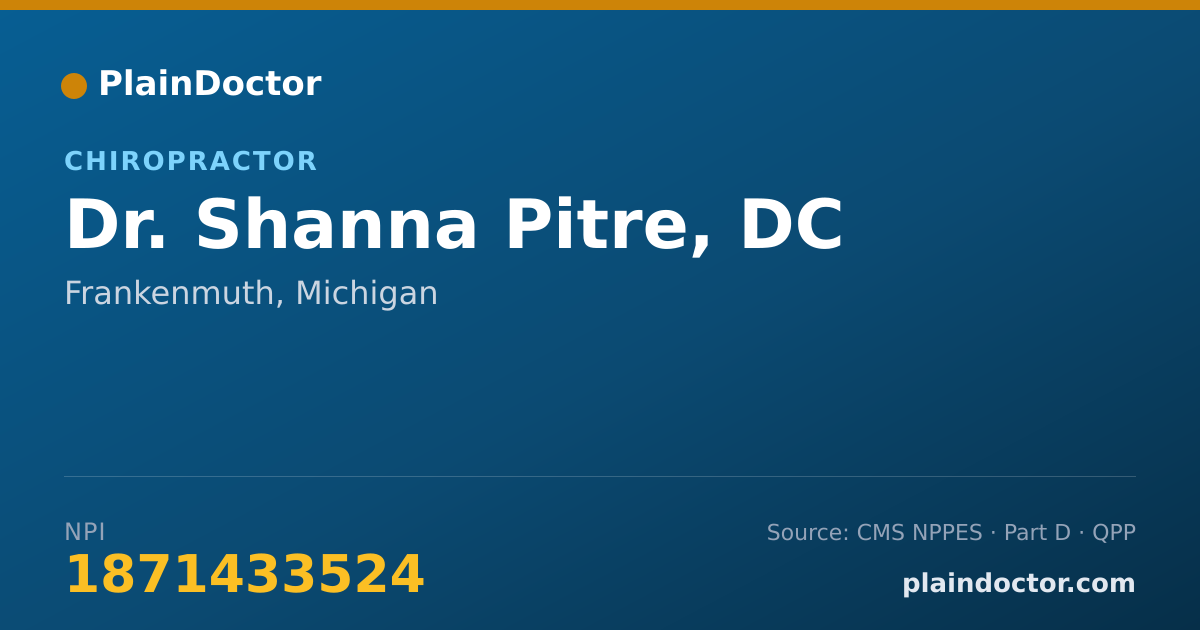 Shareable card for Shanna Pitre, DC - Chiropractor, Frankenmuth, MI