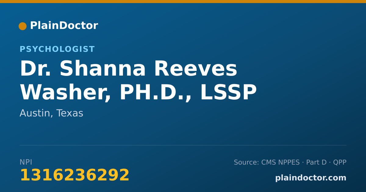 Shareable card for Shanna Reeves Washer, PH.D., LSSP - Psychologist, Austin, TX