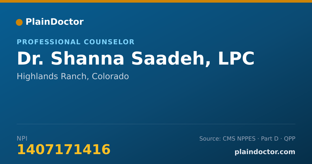 Shareable card for Shanna Saadeh, LPC - Professional Counselor, Highlands Ranch, CO