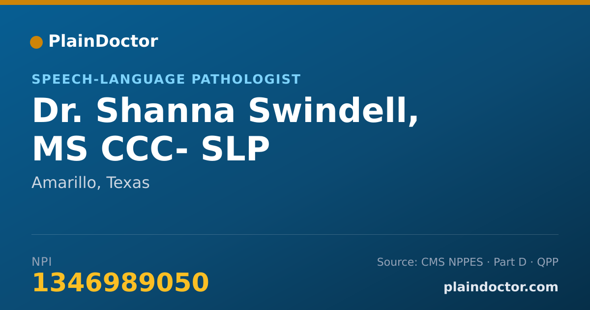 Shareable card for Shanna Swindell, MS CCC- SLP - Speech-Language Pathologist, Amarillo, TX