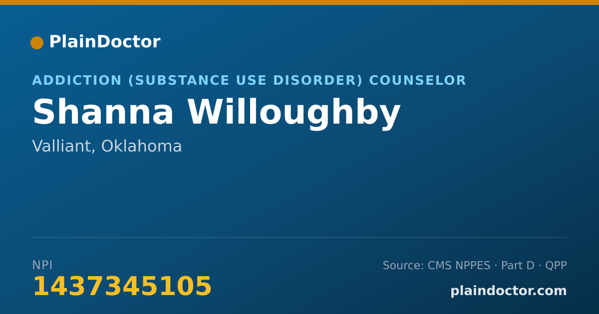 Shareable card for Shanna Willoughby - Addiction (Substance Use Disorder) Counselor, Valliant, OK