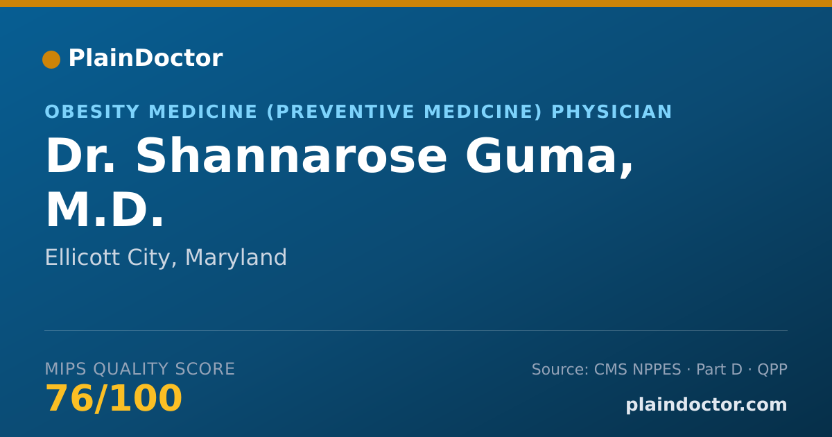 Shareable card for Shannarose Guma, M.D. - Obesity Medicine (Preventive Medicine) Physician, Ellicott City, MD