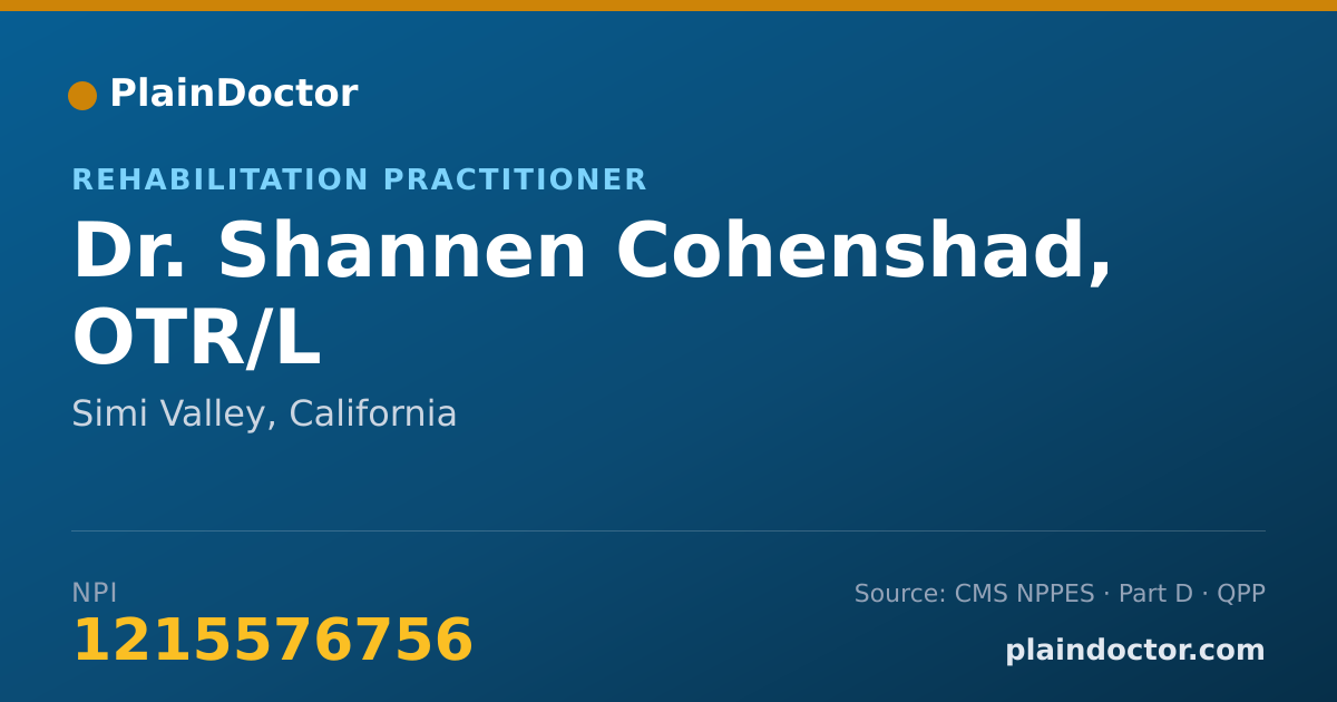 Shareable card for Shannen Cohenshad, OTR/L - Rehabilitation Practitioner, Simi Valley, CA
