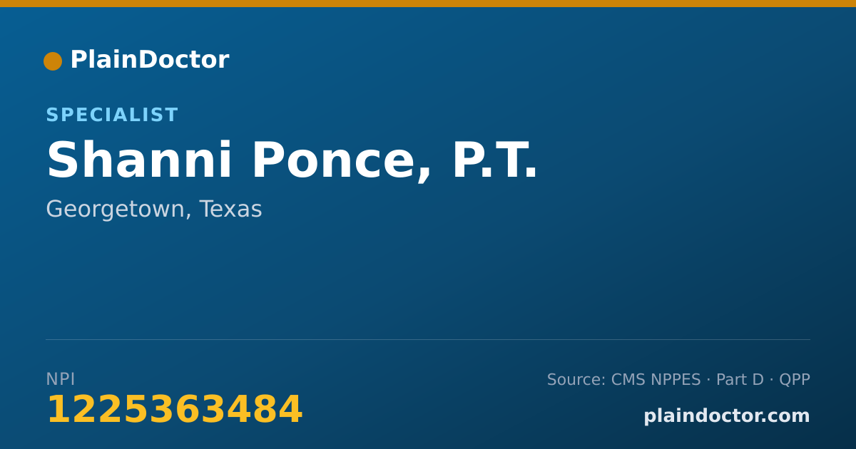 Shareable card for Shanni Ponce, P.T. - Specialist, Georgetown, TX