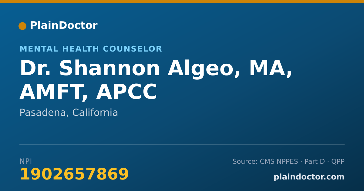 Shareable card for Shannon Algeo, MA, AMFT, APCC - Mental Health Counselor, Pasadena, CA