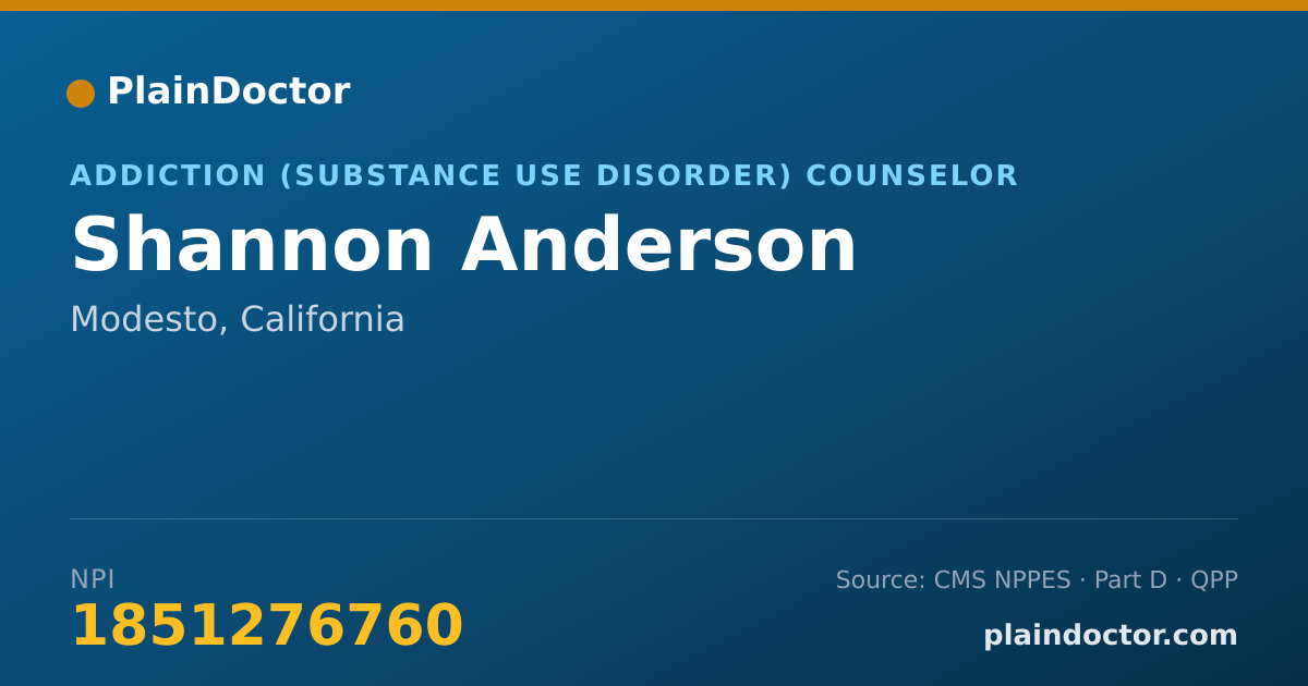 Shareable card for Shannon Anderson - Addiction (Substance Use Disorder) Counselor, Modesto, CA