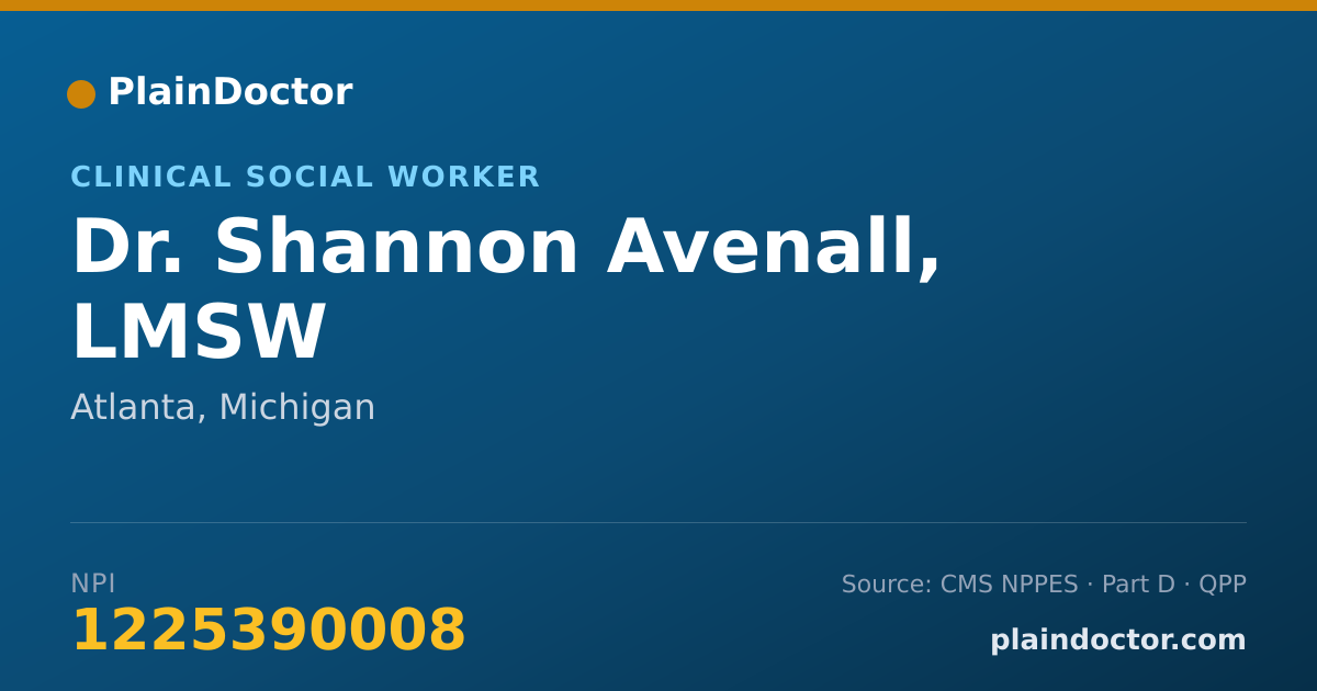 Shareable card for Shannon Avenall, LMSW - Clinical Social Worker, Atlanta, MI