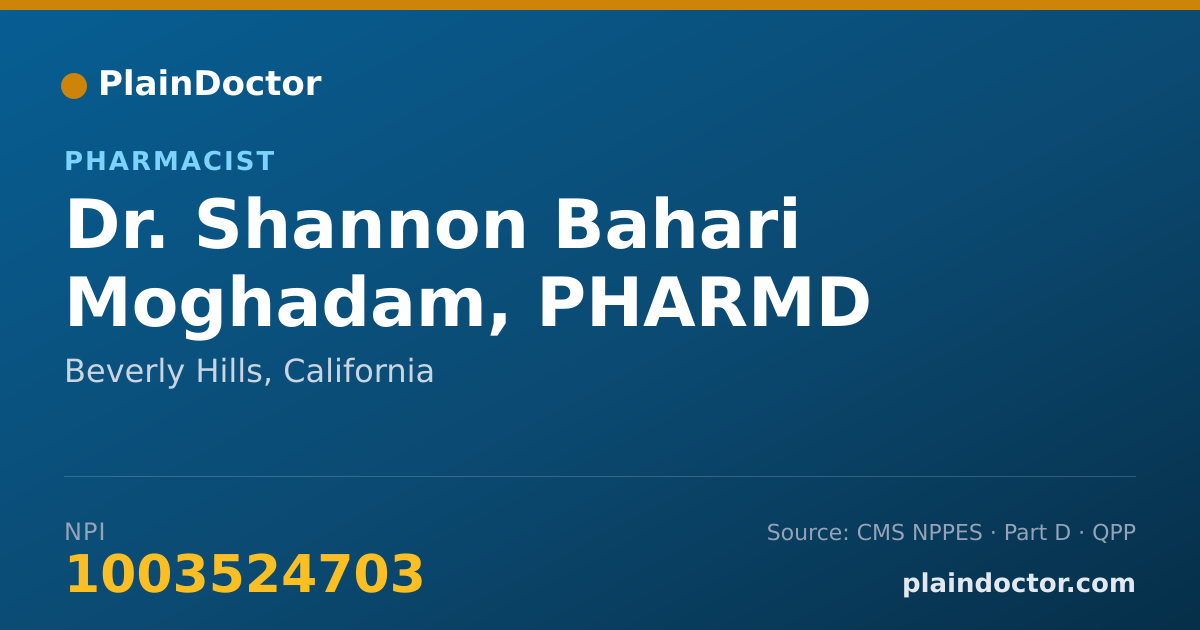 Shareable card for Shannon Bahari Moghadam, PHARMD - Pharmacist, Beverly Hills, CA