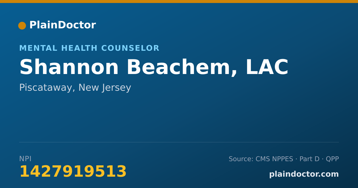 Shareable card for Shannon Beachem, LAC - Mental Health Counselor, Piscataway, NJ