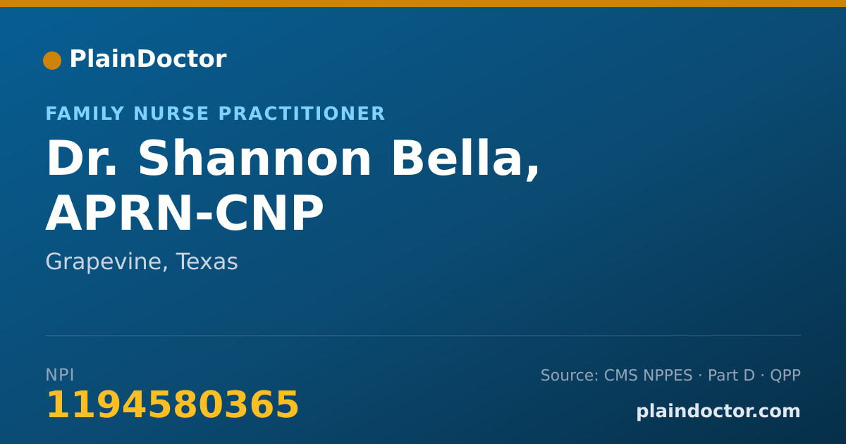 Shareable card for Shannon Bella, APRN-CNP - Family Nurse Practitioner, Grapevine, TX