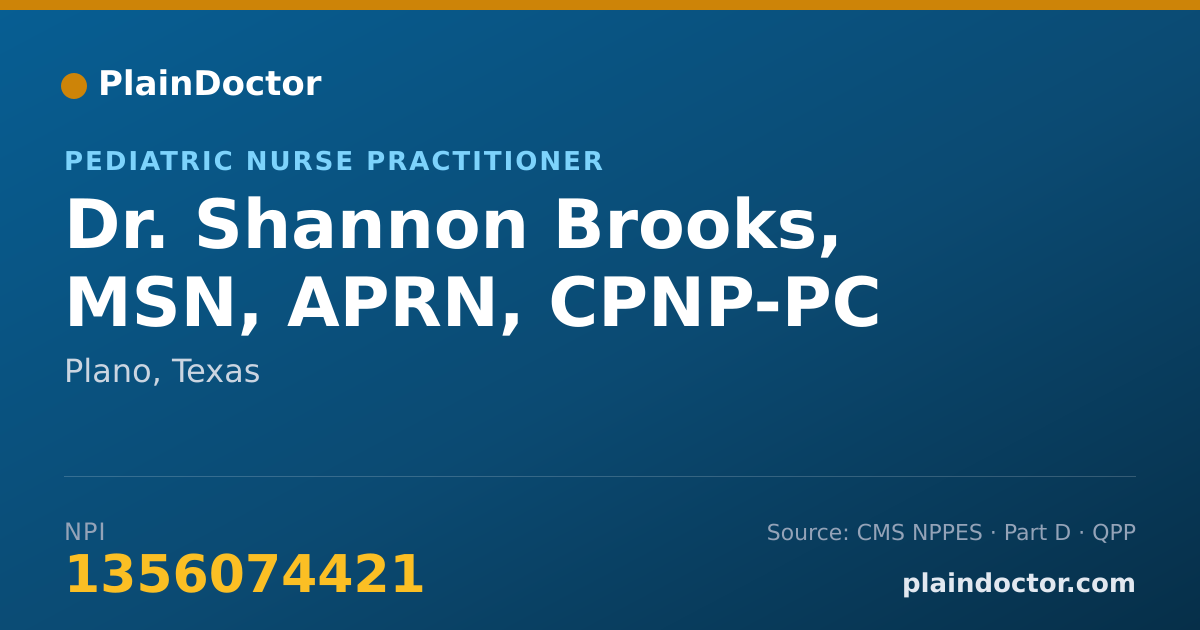 Shareable card for Shannon Brooks, MSN, APRN, CPNP-PC - Pediatric Nurse Practitioner, Plano, TX