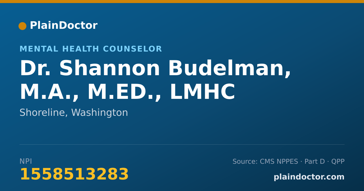 Shareable card for Shannon Budelman, M.A., M.ED., LMHC - Mental Health Counselor, Shoreline, WA