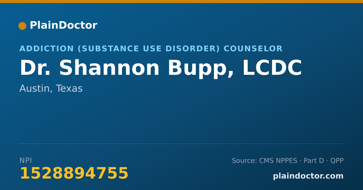 Shareable card for Shannon Bupp, LCDC - Addiction (Substance Use Disorder) Counselor, Austin, TX