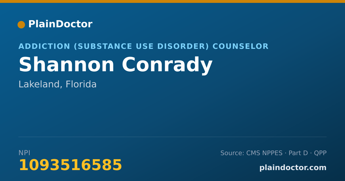 Shareable card for Shannon Conrady - Addiction (Substance Use Disorder) Counselor, Lakeland, FL