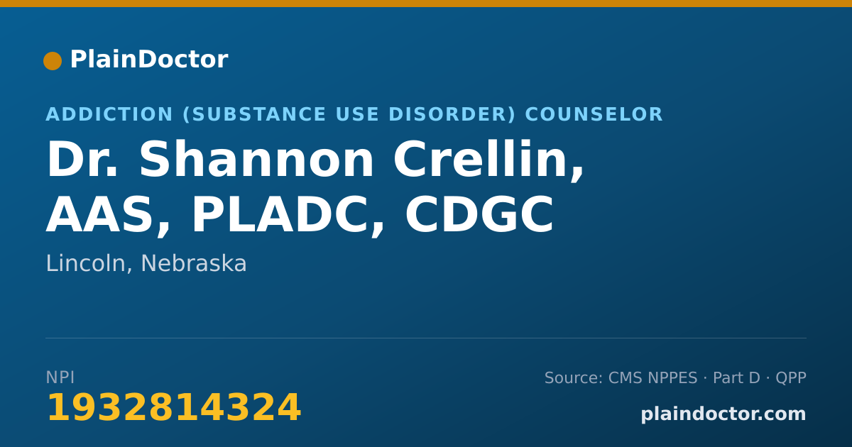 Shareable card for Shannon Crellin, AAS, PLADC, CDGC - Addiction (Substance Use Disorder) Counselor, Lincoln, NE