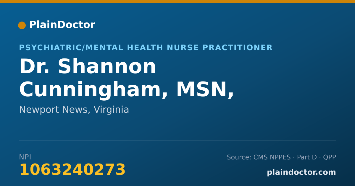 Shareable card for Shannon Cunningham, MSN, PMHNP-BC - Psychiatric/Mental Health Nurse Practitioner, Newport News, VA