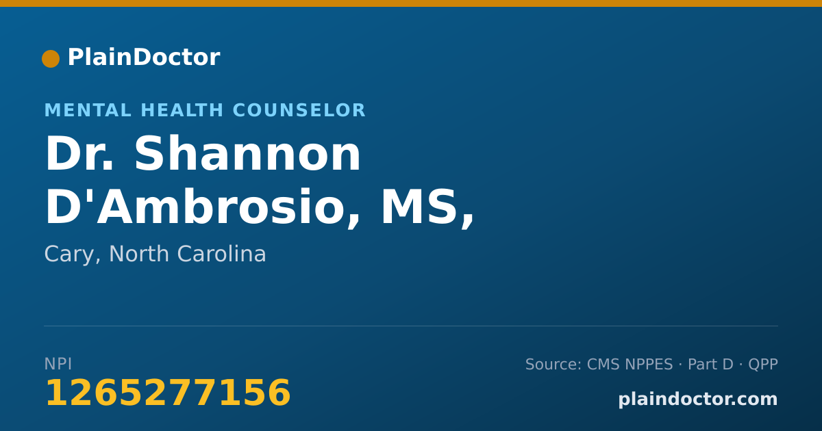 Shareable card for Shannon D'Ambrosio, MS, LCMHCA, CRC - Mental Health Counselor, Cary, NC