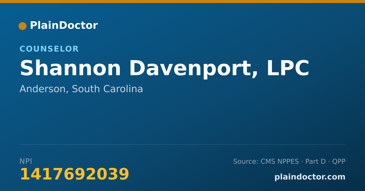 Shareable card for Shannon Davenport, LPC - Counselor, Anderson, SC