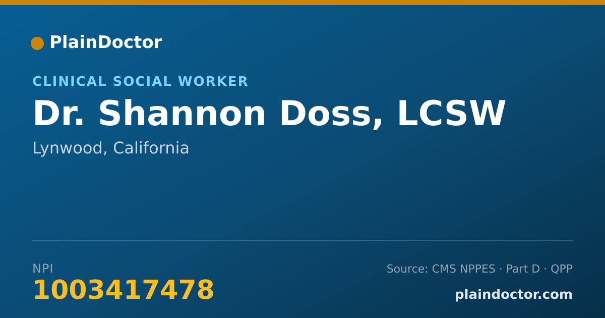 Shareable card for Shannon Doss, LCSW - Clinical Social Worker, Lynwood, CA