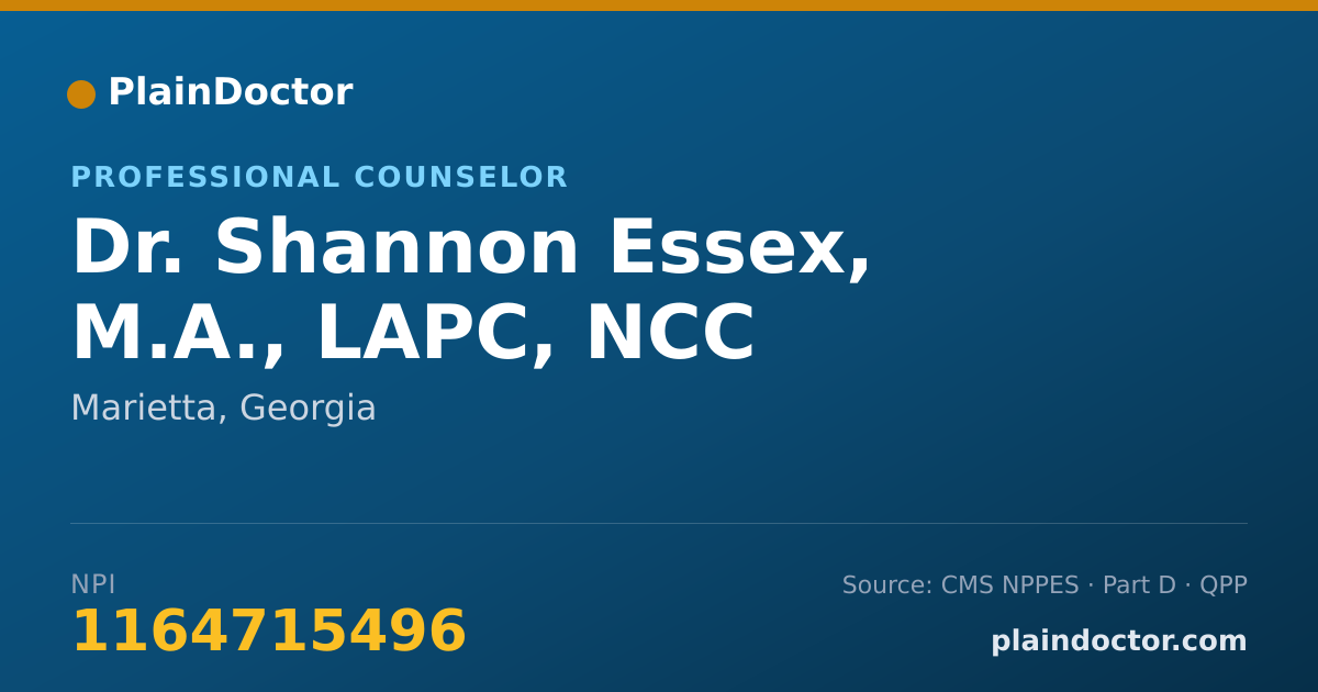 Shareable card for Shannon Essex, M.A., LAPC, NCC - Professional Counselor, Marietta, GA